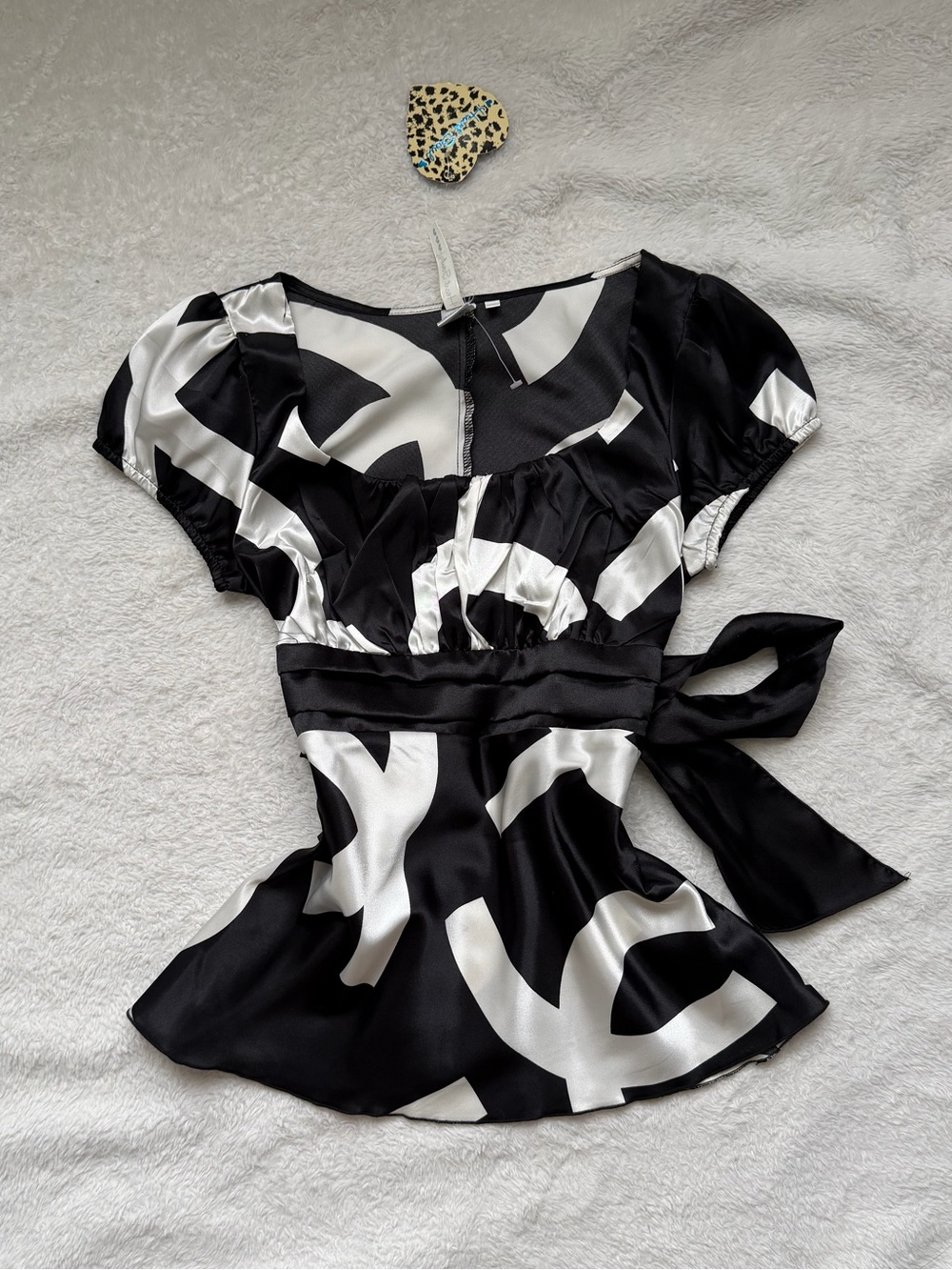 Heart Soul Black & white abstract geometric pattern babydoll  blouse